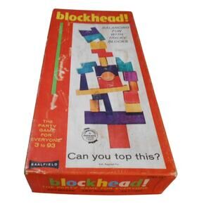 Vintage 1954 Blockhead! Saalfield Party Game Balancing Tricky Blocks